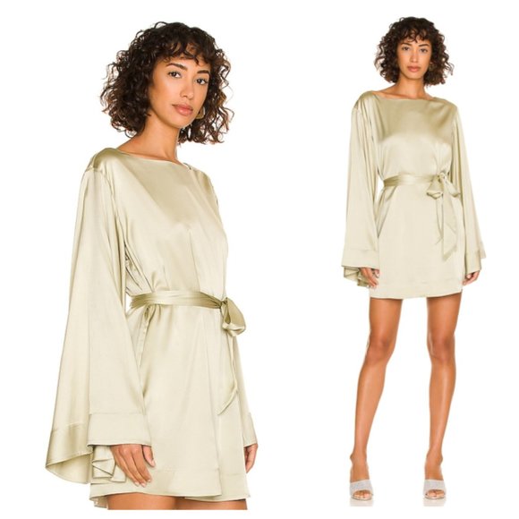 Retrofete Dresses & Skirts - Retrofete | NEW Ophelia Silk Long Kimono Sleeve Mini Dress Size S